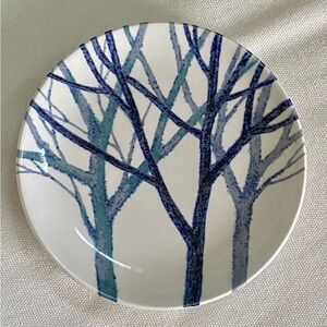 2 VTG 70s Noritake Craftone Trees Blue Branches Dessert Luncheon Plates Japan